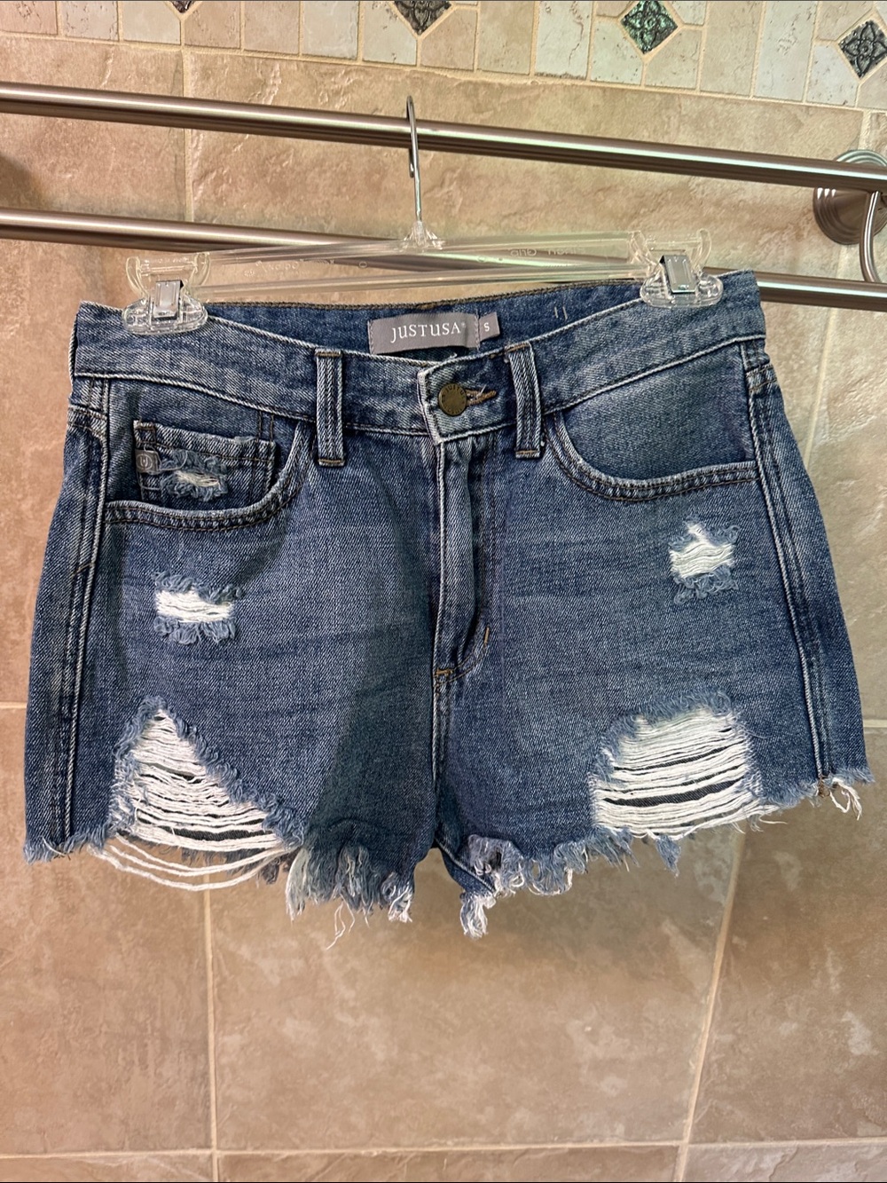 Just USA Distressed Dark Blue Denim Cutoff Shorts Size S Pre-Owned